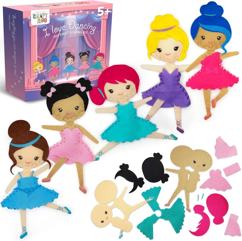 CRAFTILOO Ballerina Dancers Sewing Kit for Kids, Fun and Educational Craft Set for Boys and Girls Age 5-12, Sew Your Own Felt Ballerina Craft Kit for Beginners (Ballerina Kit) - Image 1